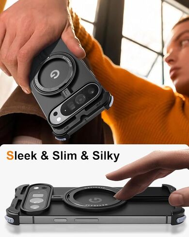 OATSBASF Bumper Case for Google Pixel 9 Pro XL, Invisible Magnetic O-Ring Stand Case, Minimalist Phone Case for Google Pixel 9 Pro XL, Frameless Case, Black in Kuwait