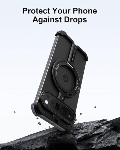 OATSBASF Bumper Case for Google Pixel 9 Pro XL, Invisible Magnetic O-Ring Stand Case, Minimalist Phone Case for Google Pixel 9 Pro XL, Frameless Case, Black in Kuwait
