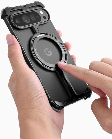 OATSBASF Bumper Case for Google Pixel 9 Pro XL, Invisible Magnetic O-Ring Stand Case, Minimalist Phone Case for Google Pixel 9 Pro XL, Frameless Case, Black in Kuwait