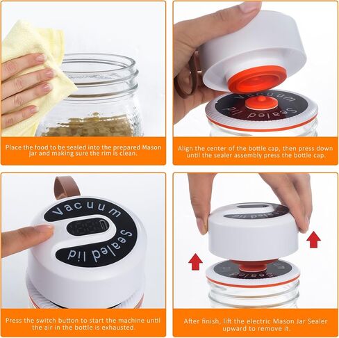 2nd Generation Mason Jar Vacuum Sealer, Upgrade Electric Vacuum Sealing Kit with 10 Lids, Suitable for 2.55-3.93in Diameter Food Storage Jar and Wide/Regular Mouth Mason Jar in Saudi Arabia