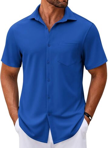 COOFANDY Mens Casual Button Down Shirt Untucked Short Sleeve Strech Wrinkle Free Dress Shirts in Saudi Arabia
