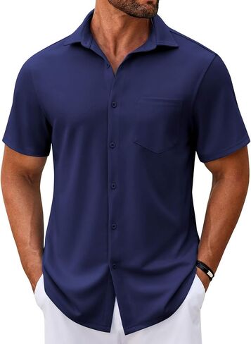 COOFANDY Mens Casual Button Down Shirt Untucked Short Sleeve Strech Wrinkle Free Dress Shirts in Saudi Arabia