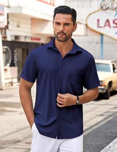 COOFANDY Mens Casual Button Down Shirt Untucked Short Sleeve Strech Wrinkle Free Dress Shirts in Saudi Arabia