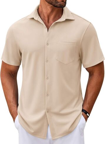 COOFANDY Mens Casual Button Down Shirt Untucked Short Sleeve Strech Wrinkle Free Dress Shirts in Saudi Arabia