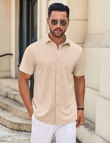 COOFANDY Mens Casual Button Down Shirt Untucked Short Sleeve Strech Wrinkle Free Dress Shirts in Saudi Arabia