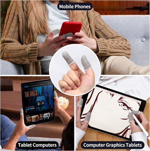 10 Pack Anti-Sweat Mobile Gaming Finger Sleeves for Gaming, Smooth Thumb Covers, Breathable Finger Covers for Mobile Games, Phone Gaming Accessories, iPad Gaming Accessories, Light Grey in Kuwait