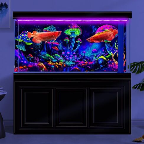 30X18IN Blacklight Mushroom Black Light Aquarium Background UV Background Starry Sky Moonlight Terrarium Colorful Mushroom Background with 10 EVA Double-Sided Tape in Saudi Arabia