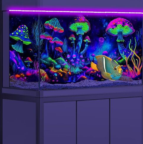 30X18IN Blacklight Mushroom Black Light Aquarium Background UV Background Starry Sky Moonlight Terrarium Colorful Mushroom Background with 10 EVA Double-Sided Tape in Saudi Arabia