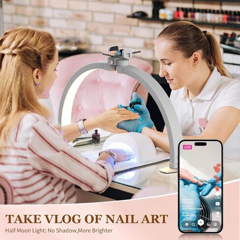 Evershop Half Moon Light for Nail Desk with Phone Holder,Portable LED Ring Light for Video Recording with Overhead Phone Mount,Nail Table Lamp for Photography,YouTube,Tiktok,Pinterest,Instagram in Saudi Arabia