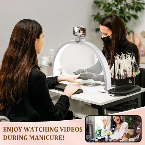 Evershop Half Moon Light for Nail Desk with Phone Holder,Portable LED Ring Light for Video Recording with Overhead Phone Mount,Nail Table Lamp for Photography,YouTube,Tiktok,Pinterest,Instagram in Saudi Arabia
