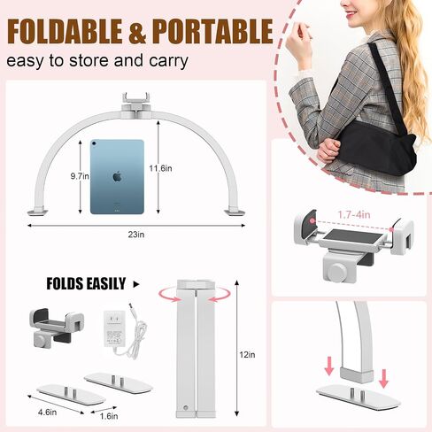 Evershop Half Moon Light for Nail Desk with Phone Holder,Portable LED Ring Light for Video Recording with Overhead Phone Mount,Nail Table Lamp for Photography,YouTube,Tiktok,Pinterest,Instagram in Saudi Arabia