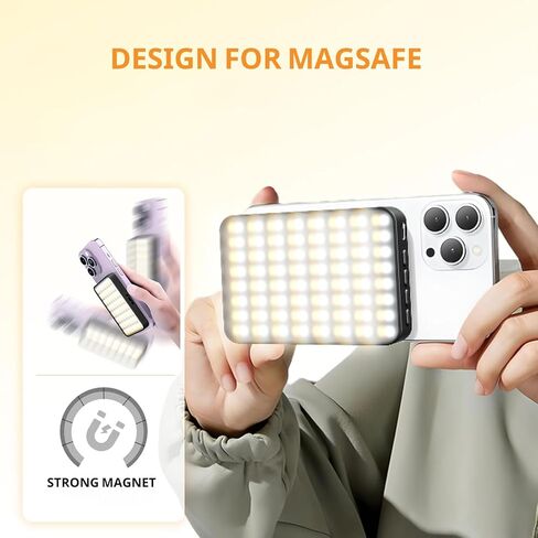 املأ الضوء لـ Magsafe بمشبك الهاتف، ضوء سيلفي قابل لإعادة الشحن لهاتف iPhone، 3 أوضاع إضاءة، سطوع 10 مستويات قابل للتعديل لصور السيلفي ومدونة الفيديو والبث المباشر (أبيض) in Kuwait