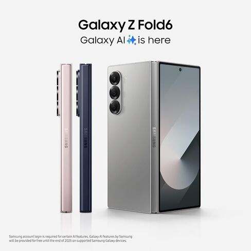هاتف Samsung Galaxy Z Fold 6 AI الخلوي، هاتف ذكي يعمل بنظام Android بسعة 256 جيجابايت، دائرة للبحث، مترجم مباشر بدون استخدام اليدين، تعديلات صور AI، شاشة كبيرة، 2024، ضمان الشركة المصنعة لمدة سنة واحدة في الولايات المتحدة، وردي in Kuwait