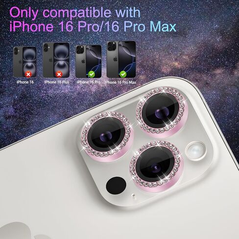 Camera Lens Protector for iPhone 16 Pro/iPhone 16 Pro Max, Individual Tempered Glass Camera Ring Lens Protector with Installation Tray Fit for iPhone 16 Pro/16 Pro Max Diamond Pink in Saudi Arabia