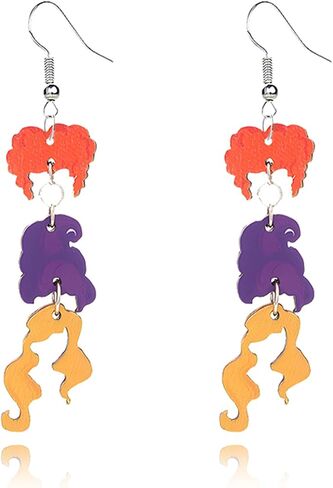 Halloween Earrings for Women Cute Hocus Pocus Earrings Halloween Earrings Lightweight Wooden Black Cat Witch Dangle Earring Halloween Jewelry (Witch) in Kuwait