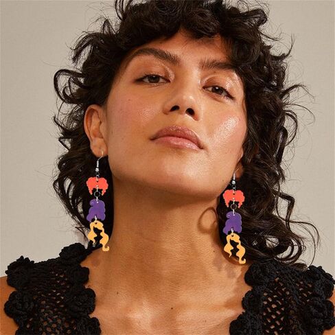 Halloween Earrings for Women Cute Hocus Pocus Earrings Halloween Earrings Lightweight Wooden Black Cat Witch Dangle Earring Halloween Jewelry (Witch) in Kuwait