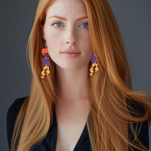 Halloween Earrings for Women Cute Hocus Pocus Earrings Halloween Earrings Lightweight Wooden Black Cat Witch Dangle Earring Halloween Jewelry (Witch) in Kuwait