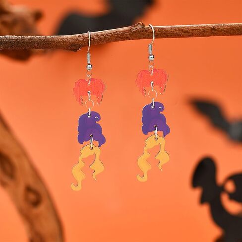 Halloween Earrings for Women Cute Hocus Pocus Earrings Halloween Earrings Lightweight Wooden Black Cat Witch Dangle Earring Halloween Jewelry (Witch) in Kuwait