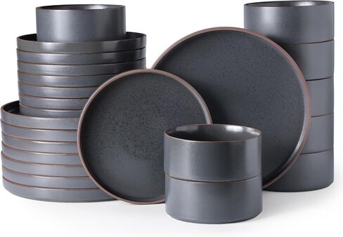 Ceramic Dinnerware Sets of 4, High Edge Stoneware Plates and Bowls Set, Chip and Crack Resistant | Oven & Dishwasher & Microwave Safe Dishes Set, Service for 4 -Caramel in Kuwait