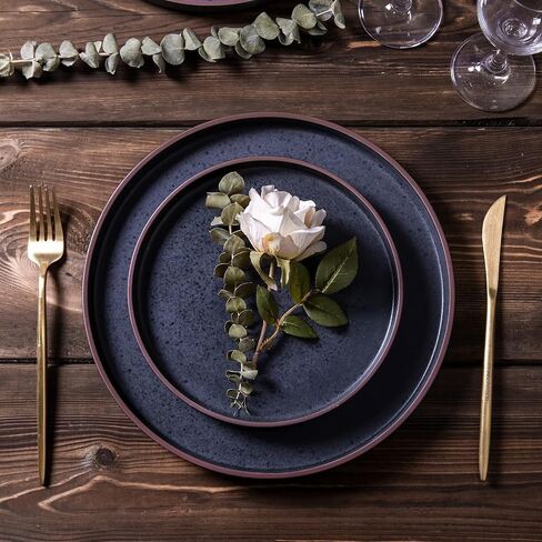 Ceramic Dinnerware Sets of 4, High Edge Stoneware Plates and Bowls Set, Chip and Crack Resistant | Oven & Dishwasher & Microwave Safe Dishes Set, Service for 4 -Caramel in Kuwait