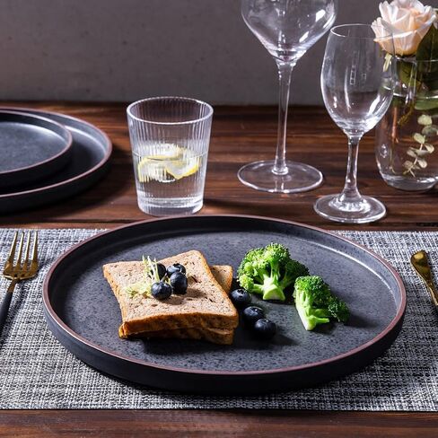 Ceramic Dinnerware Sets of 4, High Edge Stoneware Plates and Bowls Set, Chip and Crack Resistant | Oven & Dishwasher & Microwave Safe Dishes Set, Service for 4 -Caramel in Kuwait