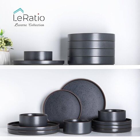 Ceramic Dinnerware Sets of 4, High Edge Stoneware Plates and Bowls Set, Chip and Crack Resistant | Oven & Dishwasher & Microwave Safe Dishes Set, Service for 4 -Caramel in Kuwait