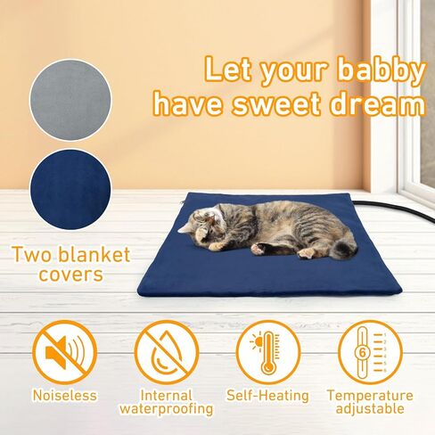 Pet Heating Pad for Cat Dog Outdoor, Indoor Warming Heated Cat Dog Bed, Waterproof Pet Heater Warmer Blanket Mat for Puppy & Kitten with Adjustable Temperature and Timer, 18 * 18 Inch in Saudi Arabia
