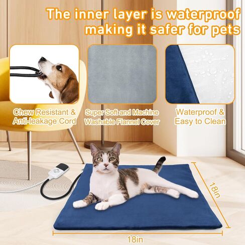 Pet Heating Pad for Cat Dog Outdoor, Indoor Warming Heated Cat Dog Bed, Waterproof Pet Heater Warmer Blanket Mat for Puppy & Kitten with Adjustable Temperature and Timer, 18 * 18 Inch in Saudi Arabia