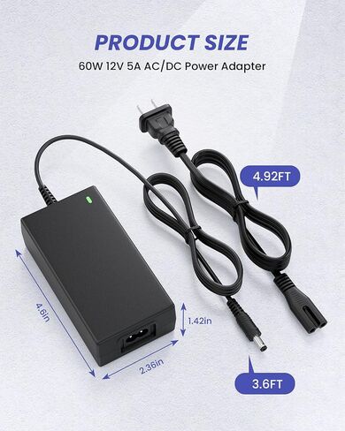 24Volt 2.5Amp 60W Power Supply AC 100-240V Adapter for LED Strip Light, Wireless Router, ADSL Cats, HUB, Switches, Security Cameras, Audio/Video 24V 2.5A 50-60Hz Power Cord with 5.5 x 2.1mm 2.5mm in Saudi Arabia
