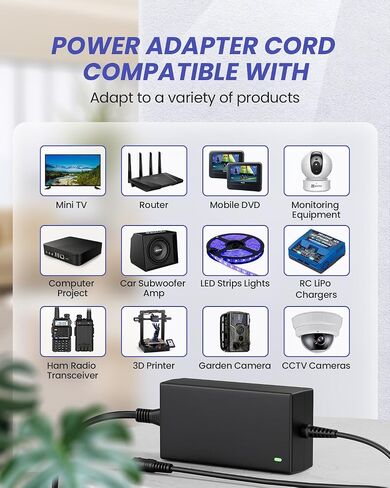 24Volt 2.5Amp 60W Power Supply AC 100-240V Adapter for LED Strip Light, Wireless Router, ADSL Cats, HUB, Switches, Security Cameras, Audio/Video 24V 2.5A 50-60Hz Power Cord with 5.5 x 2.1mm 2.5mm in Saudi Arabia