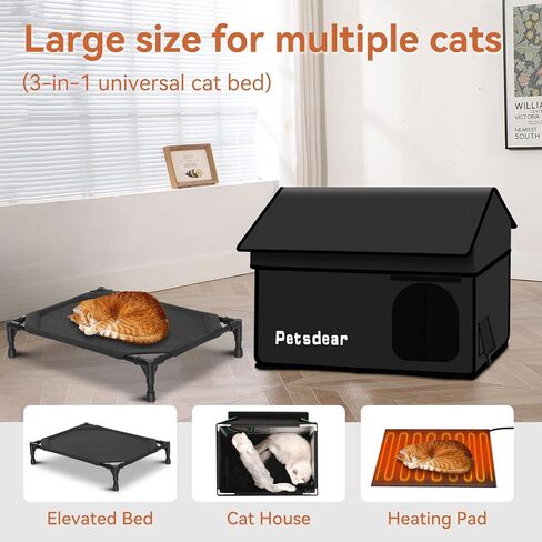 Heated Cat House for Outside Cats Large Outdoor Cat House Weatherproof for Winter Extremely Waterproof Insulated Outside Feral Cat House Multiple Cats (Black) in Kuwait