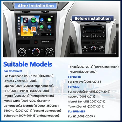 Android 13 Car Stereo Radio for Chevrolet Chevy GMC Silverado Tahoe Sierra Yukon Wireless CarPlay Android Auto 8 Inch Touch Screen Bluetooth GPS Navigation HiFi Audio FM/RDS WiFi SWC + Backup Camera in Saudi Arabia