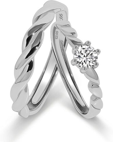 Meissa Sterling Silver Wedding Ring Set for Men and Women Matching Promise Rings Size Adjustable Twist Couple Rings Diamond Engagement Rings for Anniversary, Set of Two Rings in Saudi Arabia
