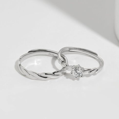 Meissa Sterling Silver Wedding Ring Set for Men and Women Matching Promise Rings Size Adjustable Twist Couple Rings Diamond Engagement Rings for Anniversary, Set of Two Rings in Saudi Arabia