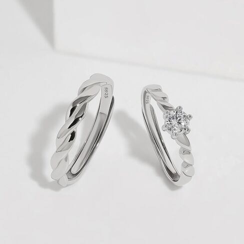 Meissa Sterling Silver Wedding Ring Set for Men and Women Matching Promise Rings Size Adjustable Twist Couple Rings Diamond Engagement Rings for Anniversary, Set of Two Rings in Saudi Arabia