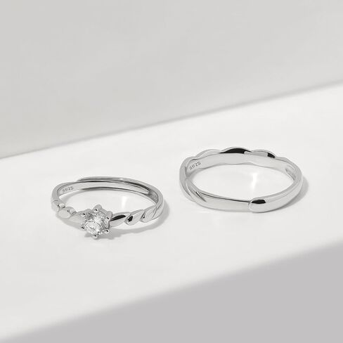 Meissa Sterling Silver Wedding Ring Set for Men and Women Matching Promise Rings Size Adjustable Twist Couple Rings Diamond Engagement Rings for Anniversary, Set of Two Rings in Saudi Arabia