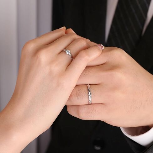 Meissa Sterling Silver Wedding Ring Set for Men and Women Matching Promise Rings Size Adjustable Twist Couple Rings Diamond Engagement Rings for Anniversary, Set of Two Rings in Saudi Arabia