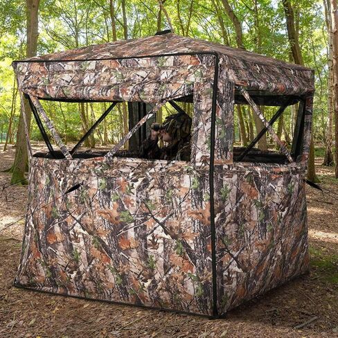 YITAHOME Hunting Blind 360° See Through Ground Blind for Deer Hunting, 2-3 & 3-4 Person Pop-up Hunting Deer Blind Turkey Blind with Tri-Leg Hunting Chair, Silent Magnetic Zipper Door and Carring Bag in Saudi Arabia
