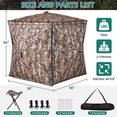 YITAHOME Hunting Blind 360° See Through Ground Blind for Deer Hunting, 2-3 & 3-4 Person Pop-up Hunting Deer Blind Turkey Blind with Tri-Leg Hunting Chair, Silent Magnetic Zipper Door and Carring Bag in Saudi Arabia