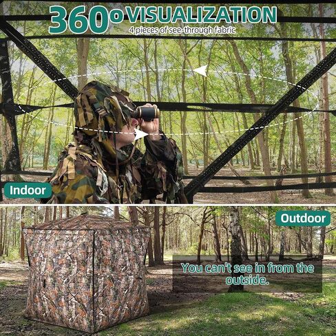 YITAHOME Hunting Blind 360° See Through Ground Blind for Deer Hunting, 2-3 & 3-4 Person Pop-up Hunting Deer Blind Turkey Blind with Tri-Leg Hunting Chair, Silent Magnetic Zipper Door and Carring Bag in Saudi Arabia