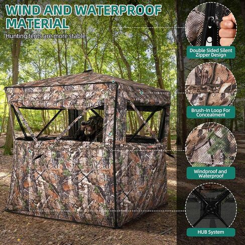 YITAHOME Hunting Blind 360° See Through Ground Blind for Deer Hunting, 2-3 & 3-4 Person Pop-up Hunting Deer Blind Turkey Blind with Tri-Leg Hunting Chair, Silent Magnetic Zipper Door and Carring Bag in Saudi Arabia