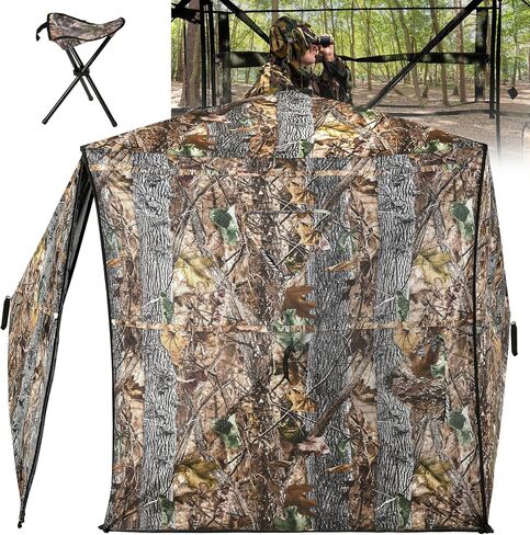 YITAHOME Hunting Blind 360° See Through Ground Blind for Deer Hunting, 2-3 & 3-4 Person Pop-up Hunting Deer Blind Turkey Blind with Tri-Leg Hunting Chair, Silent Magnetic Zipper Door and Carring Bag in Saudi Arabia