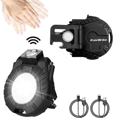 EverBrite COB Keychain Work Light, Mini Rechargeable Magnetic Keychain Light, Sensor Mode, Multifunctional Small Keychain Flashlights, Portable, Waterproof, for Camping, Hiking, 6 Modes, Black, 2 Pack in Kuwait