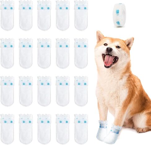 20Pcs Disposable Waterproof Dog Boots for Paw Protection, Dog Feet Covers Pet Shoes for Dogs Paw Wound Recovery Protectors with 1 Roll Dog Paw Bandage for Indoor and Outdoor Use(M) in Saudi Arabia