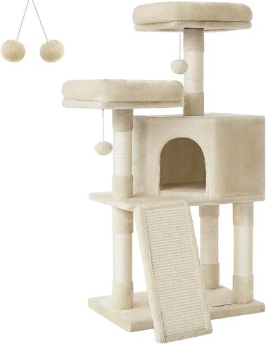 برج القطط فيندريا، شجرة القطط للقطط الداخلية، شقة قطط مقاس 45.3 بوصة مع عمود خدش، منحدر، جثم، كهف واسع للقطط، للقطط الصغيرة، القطط المسنة، القطط البالغة، مساحة صغيرة، أبيض كريمي UPCT141W02 in Kuwait