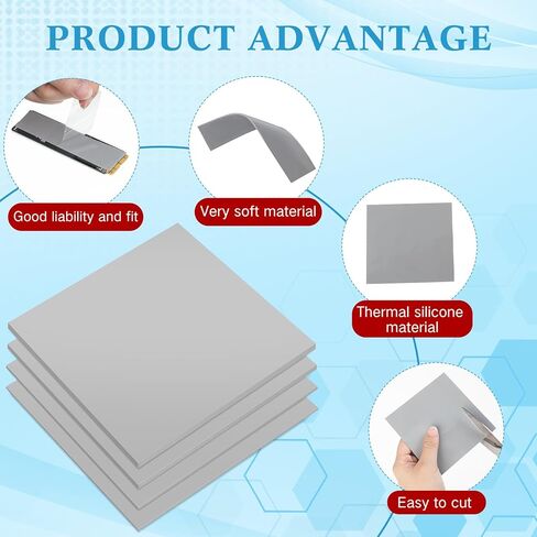 Pangda 4 Pack 13 W/mK وسادات حرارية، 100 × 100 مم، 0.5 مم 1 مم 1.5 مم 2 مم وسادة سيليكون مقاومة للحرارة لأجهزة الكمبيوتر المحمول غرفة تبريد وحدة المعالجة المركزية GPU LED Cooler SSD IC PS4 in Kuwait