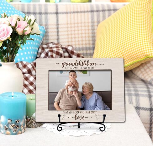 Grandparents Photo Frame - Grandchildren Fill A Space In Your Heart Wooden Tabletop Picture Frame with Stand - New Grandma Grandpa Gifts, Grandparents Day Birthday Gifts -A22 in Saudi Arabia