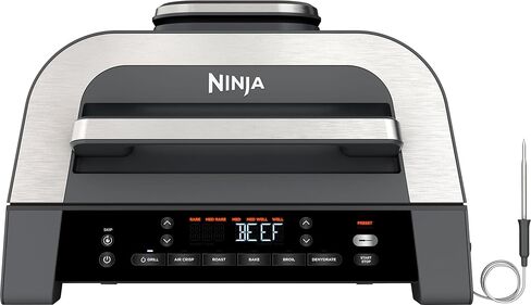 شواية داخلية Ninja DG551 Foodi Smart XL 6 في 1 مع مقلاة هوائية، تحميص، خبز، شواء، وتجفيف، ميزان حرارة ذكي Foodi، الجيل الثاني، أسود/فضي (متجدد) in Kuwait