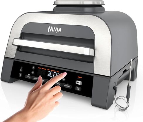 شواية داخلية Ninja DG551 Foodi Smart XL 6 في 1 مع مقلاة هوائية، تحميص، خبز، شواء، وتجفيف، ميزان حرارة ذكي Foodi، الجيل الثاني، أسود/فضي (متجدد) in Kuwait