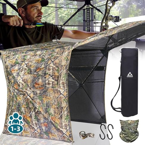 270/360° See Through Hunting Blind with Hunting Accessories Pack (Portable Bag,Camo Wrap Tapes,Face Mask&Gun Bow Hanger) - 1-3 Person Waterproof Hunting Blind Ground - Mute Pop Up Design in Saudi Arabia